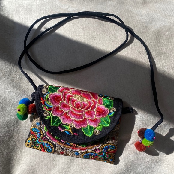 Thai embroidery, multi color small cross body purse Hmong hill tribe - Picture 4 of 8
